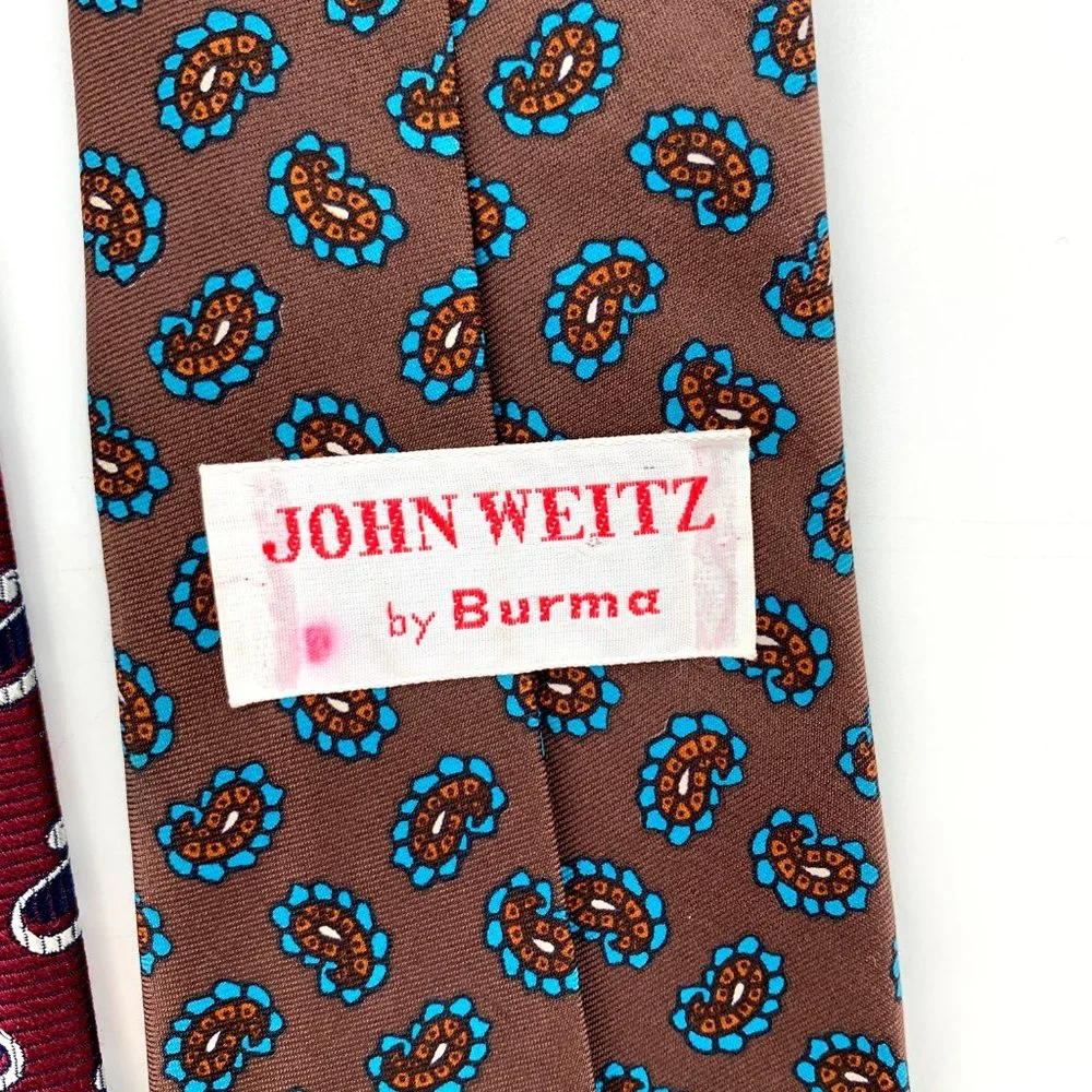 Bundle 2 Joseph Jos A. Bank & John Weitz by Burma Tie Burgundy & Brown 100% Silk